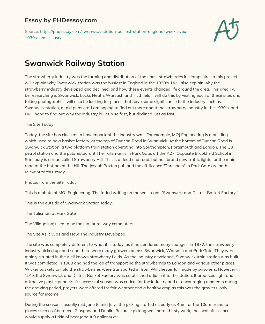 Swanwick Railway Station essay