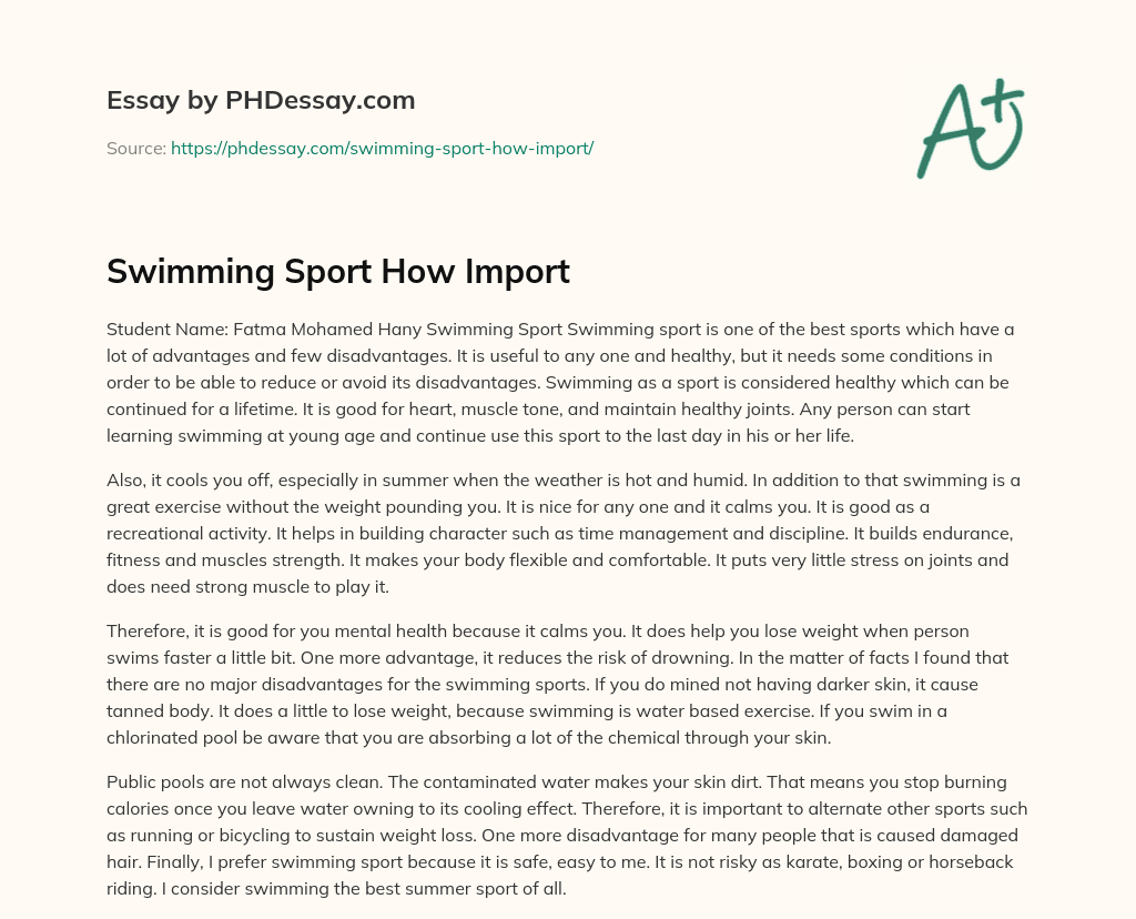 Swimming Sport How Import essay