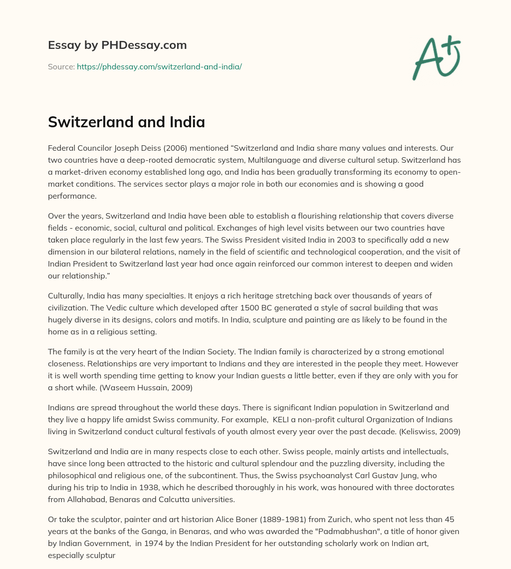 Switzerland and India essay