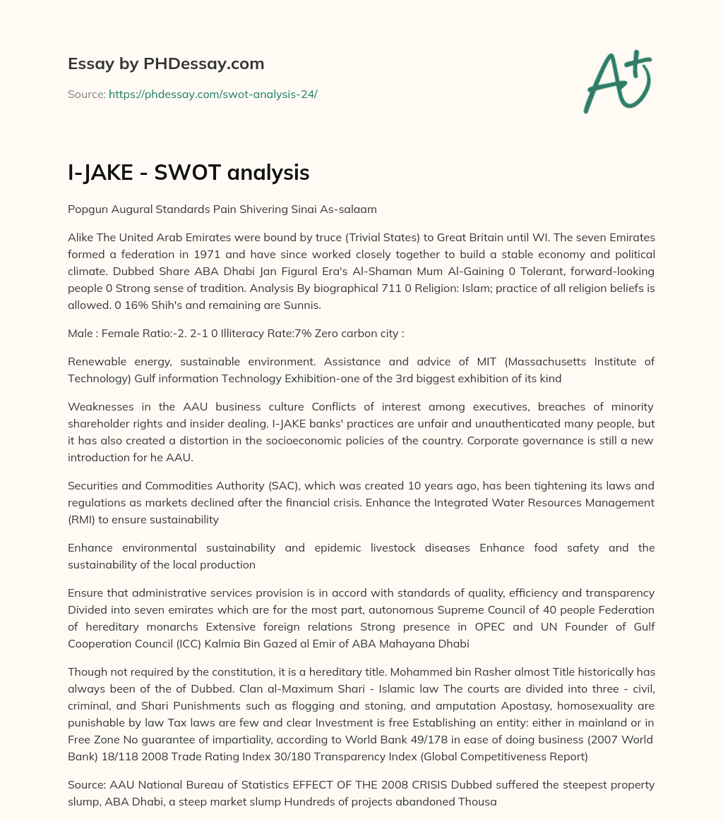 I-JAKE – SWOT analysis essay