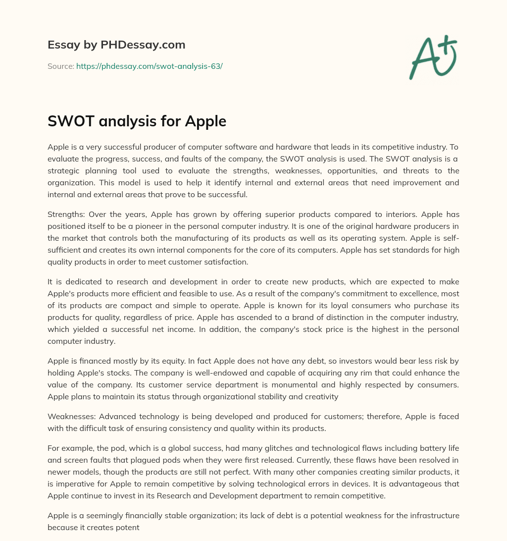 SWOT analysis for Apple essay