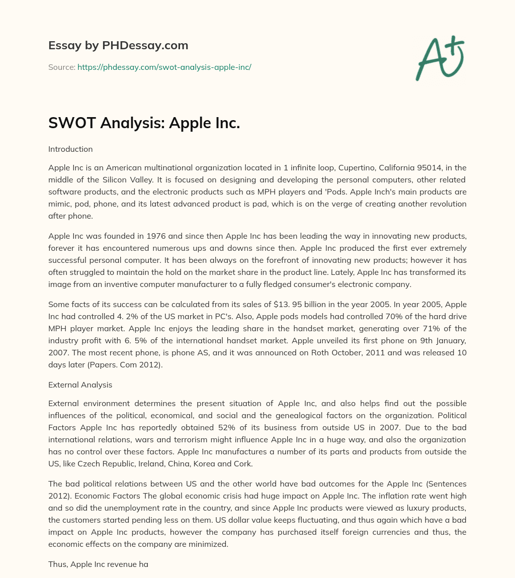 SWOT Analysis: Apple Inc. essay