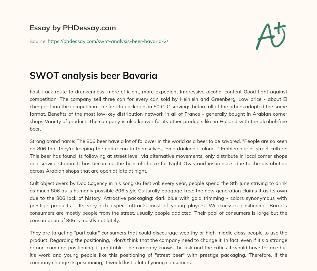 SWOT analysis beer Bavaria essay