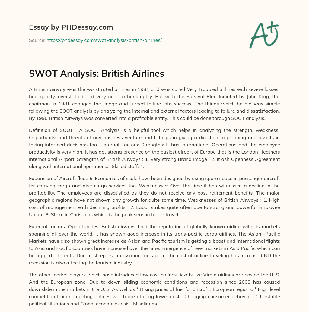 SWOT Analysis: British Airlines essay