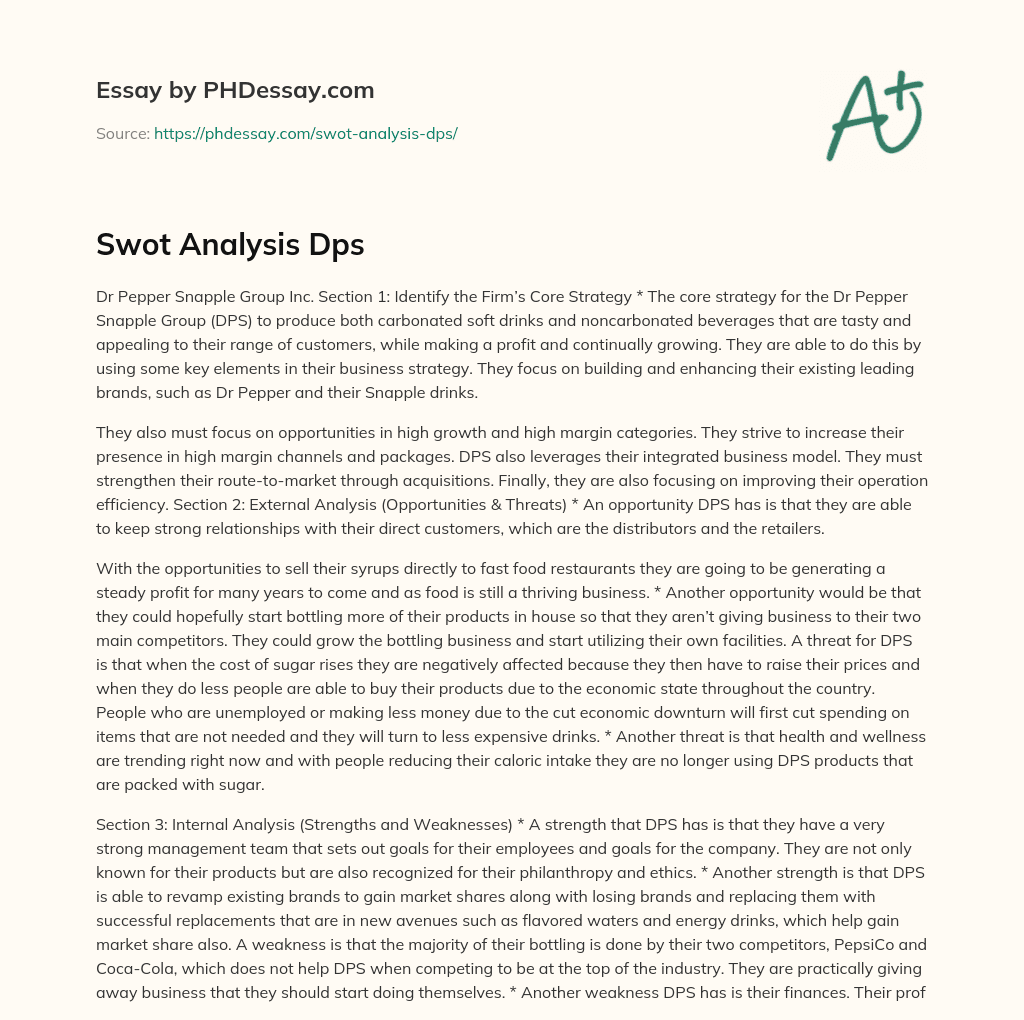 Swot Analysis Dps essay