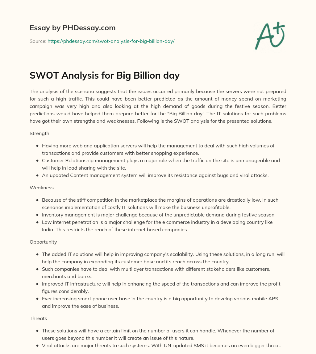 SWOT Analysis for Big Billion day essay