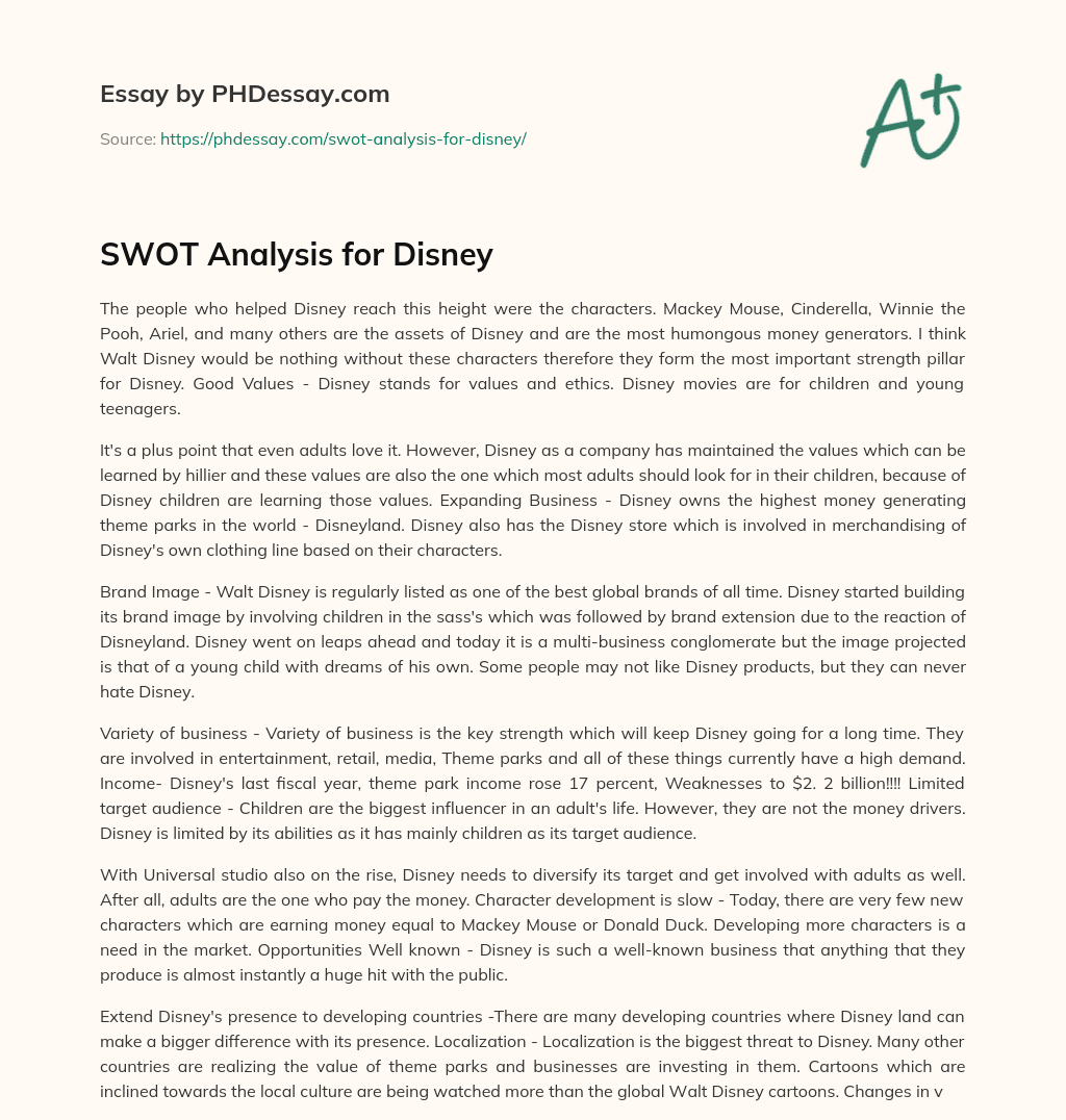 SWOT Analysis for Disney essay