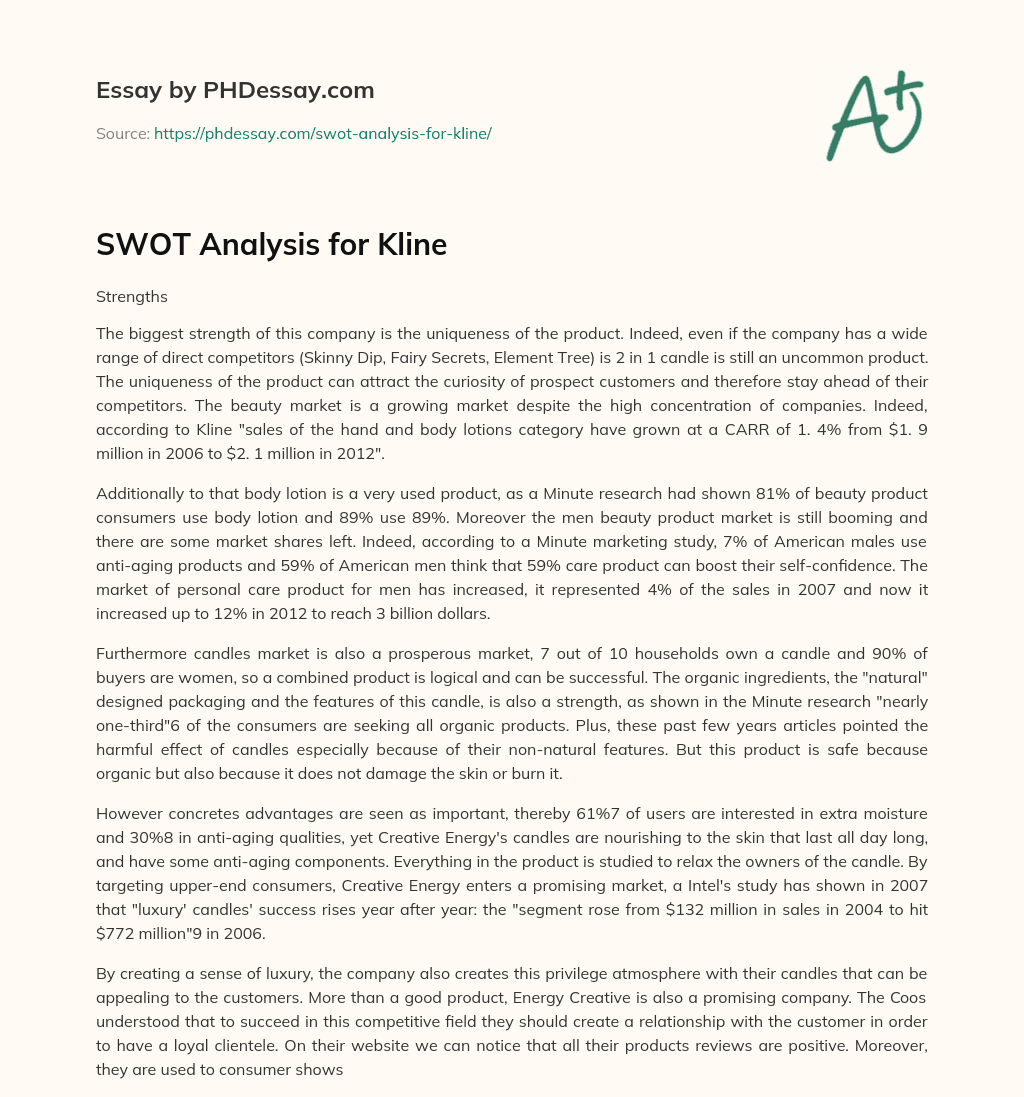 SWOT Analysis for Kline essay