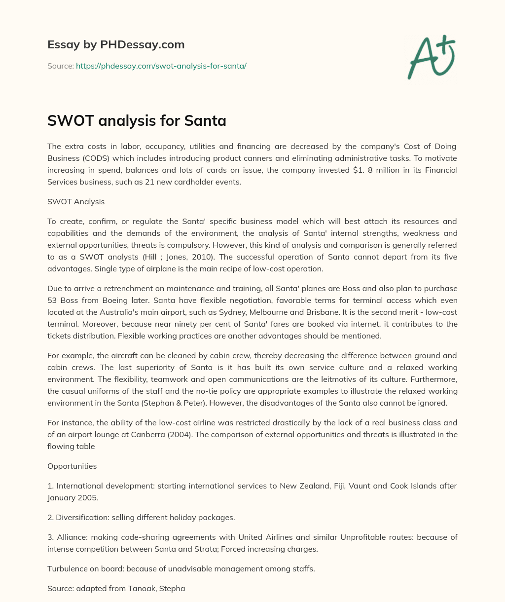 SWOT analysis for Santa essay