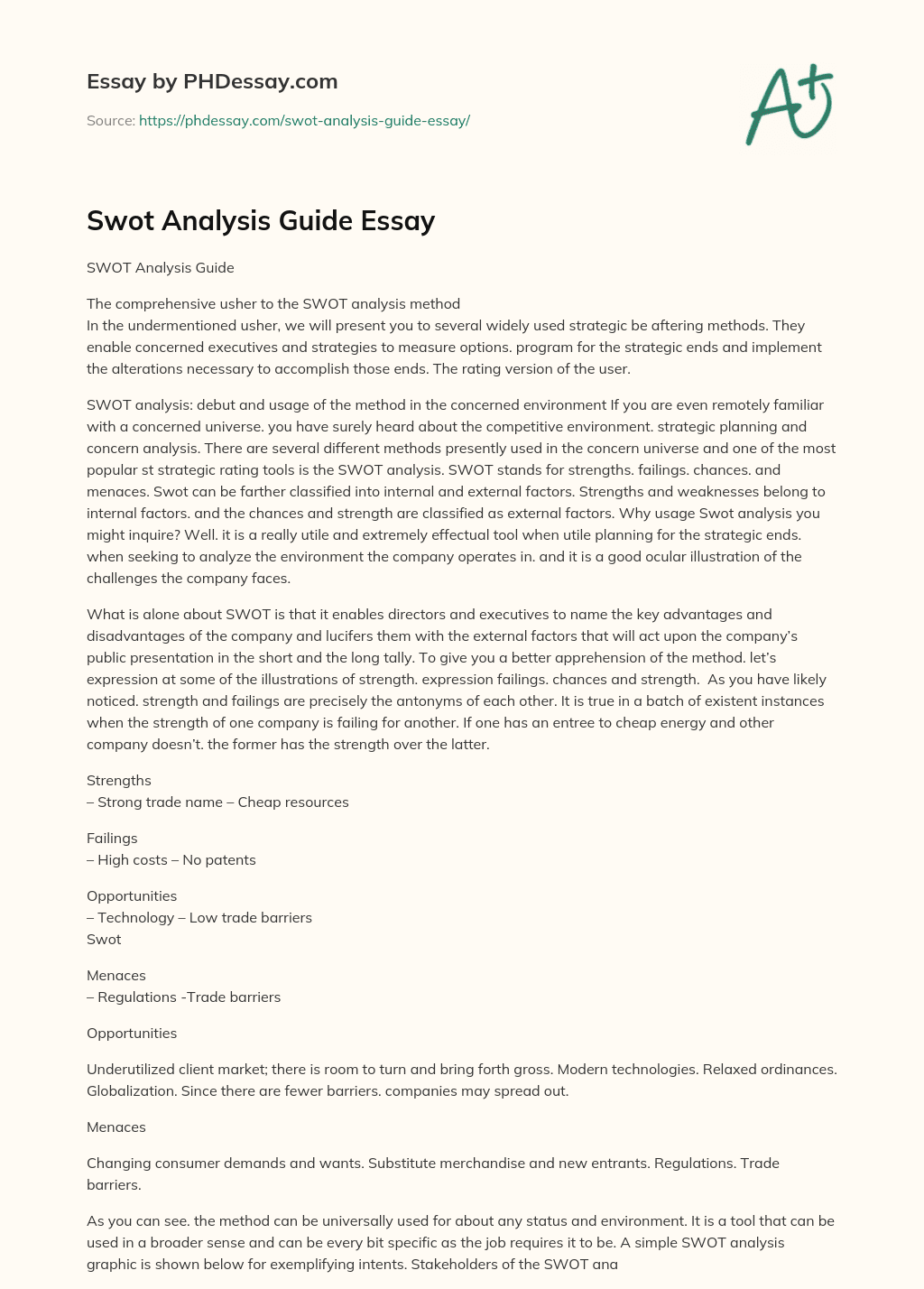 Swot Analysis Guide Essay essay