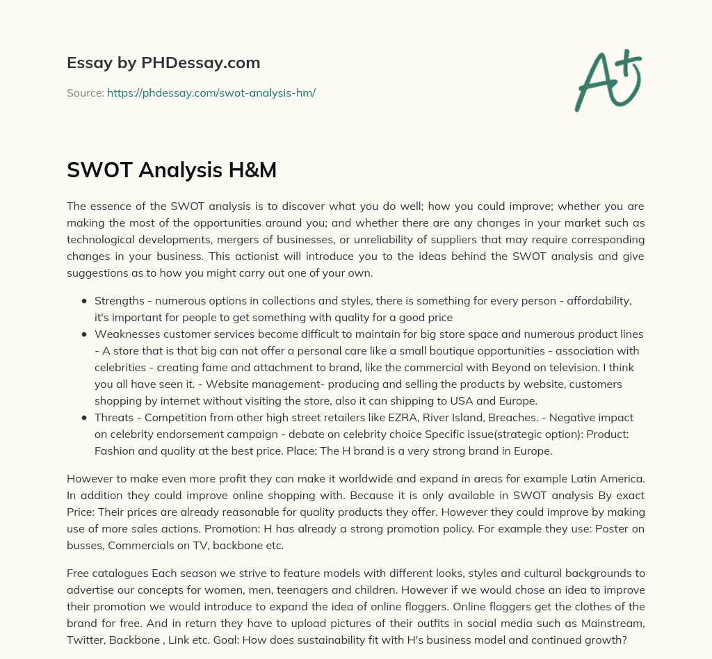 SWOT Analysis H&M essay