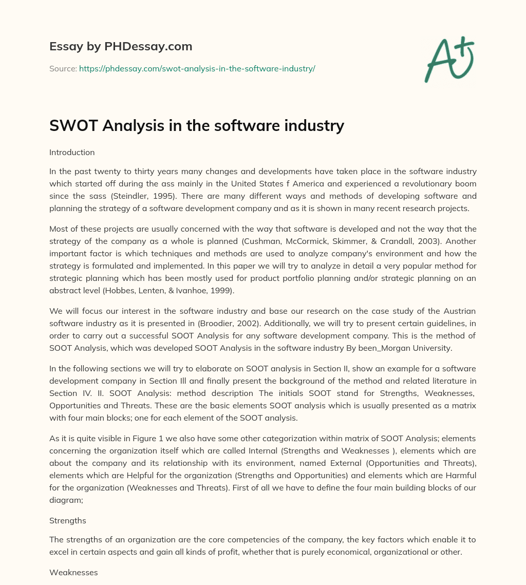 SWOT Analysis in the software industry essay