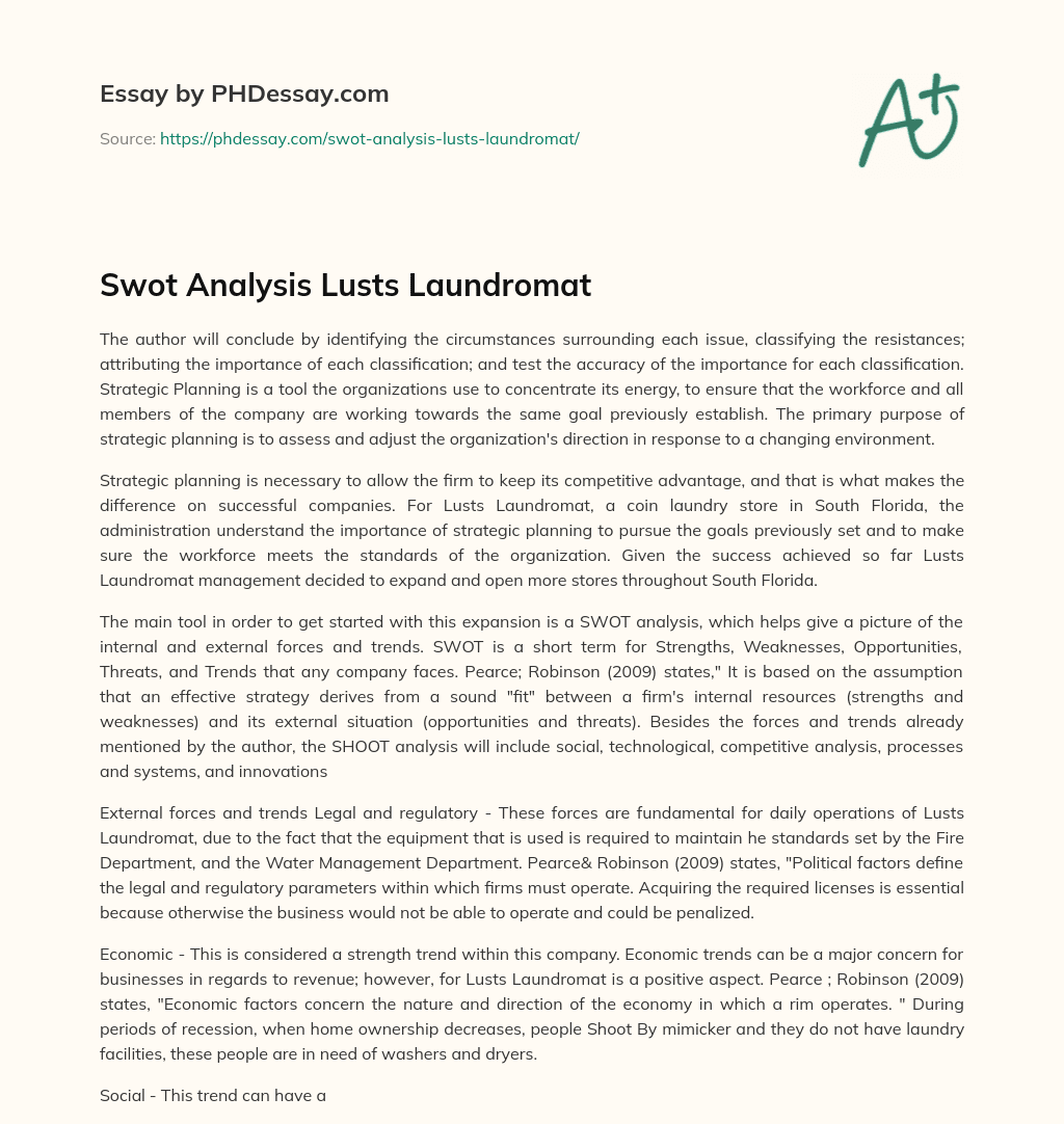 Swot Analysis Lusts Laundromat essay