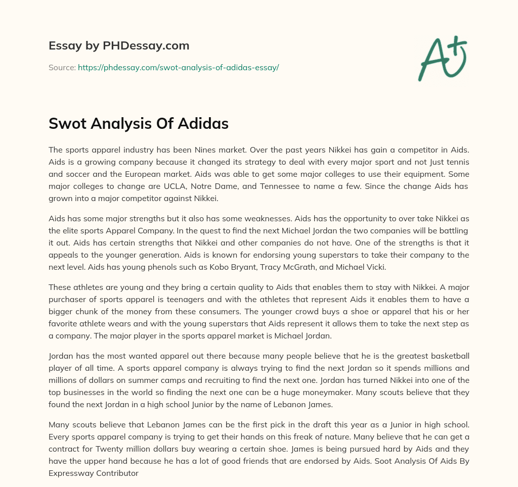 Swot Analysis Of Adidas essay