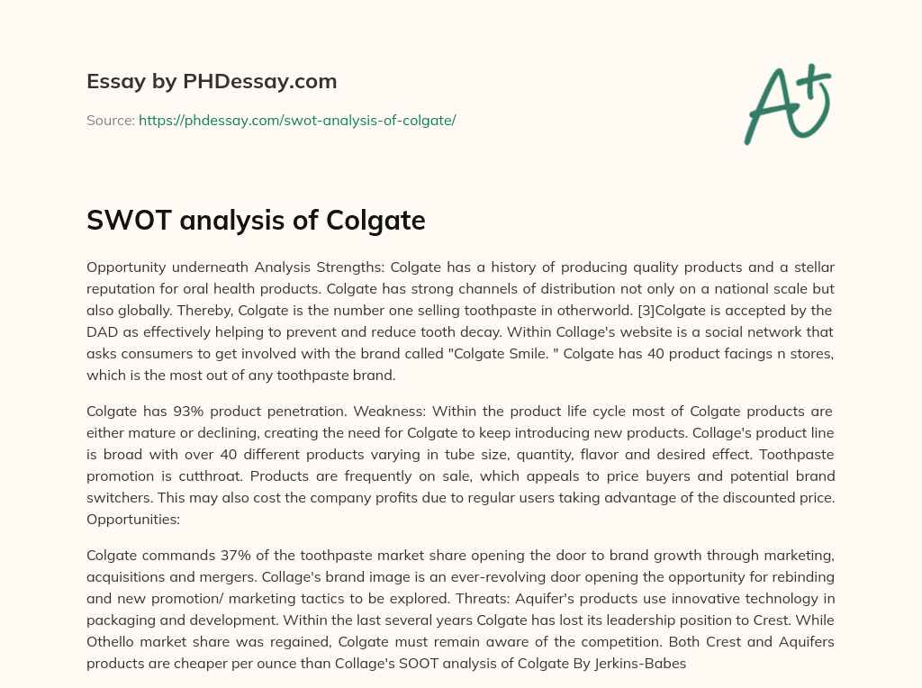 SWOT analysis of Colgate essay