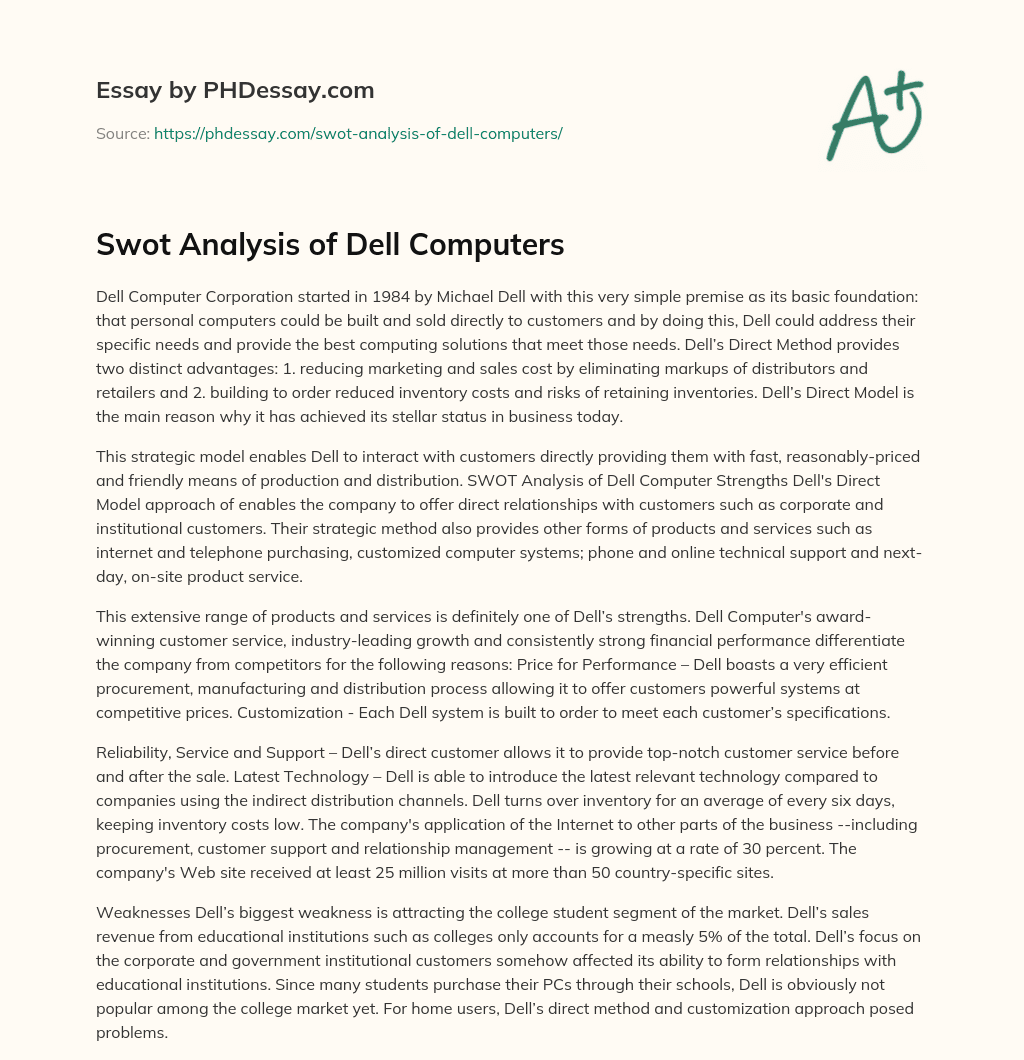 Swot Analysis of Dell Computers essay