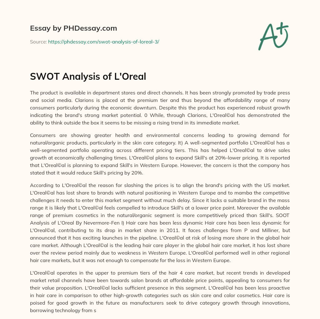 SWOT Analysis of L’Oreal essay