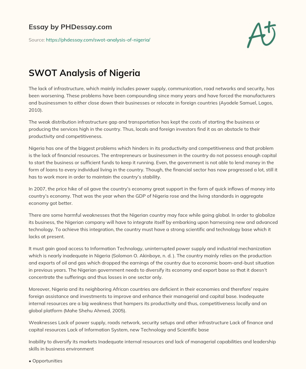 SWOT Analysis of Nigeria essay