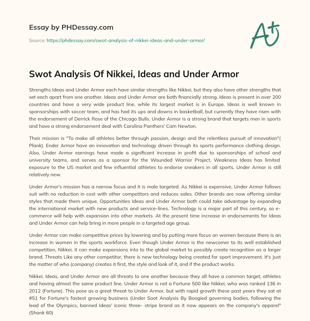 Swot Analysis Of Nikkei, Ideas and Under Armor essay