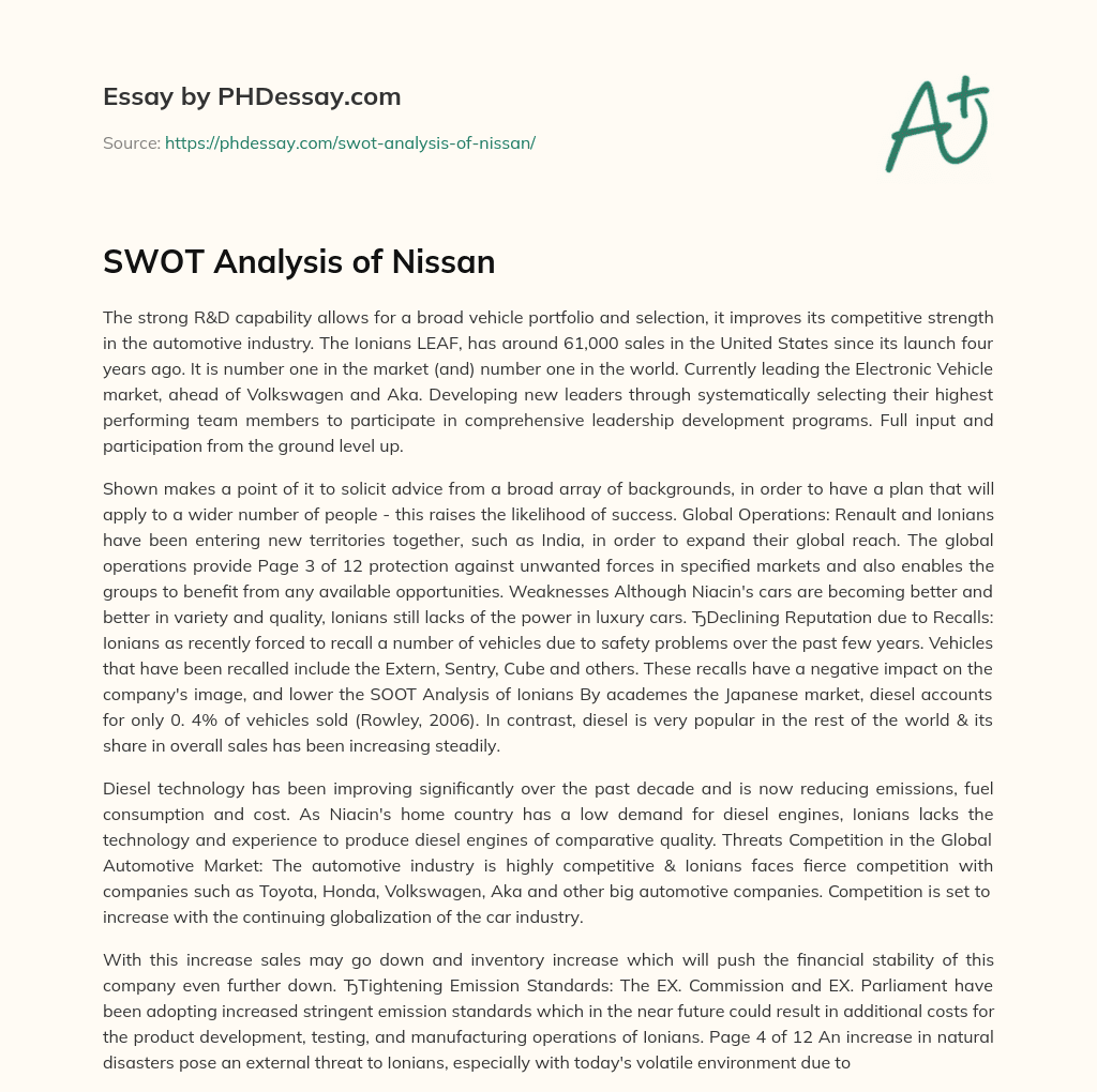 SWOT Analysis of Nissan essay