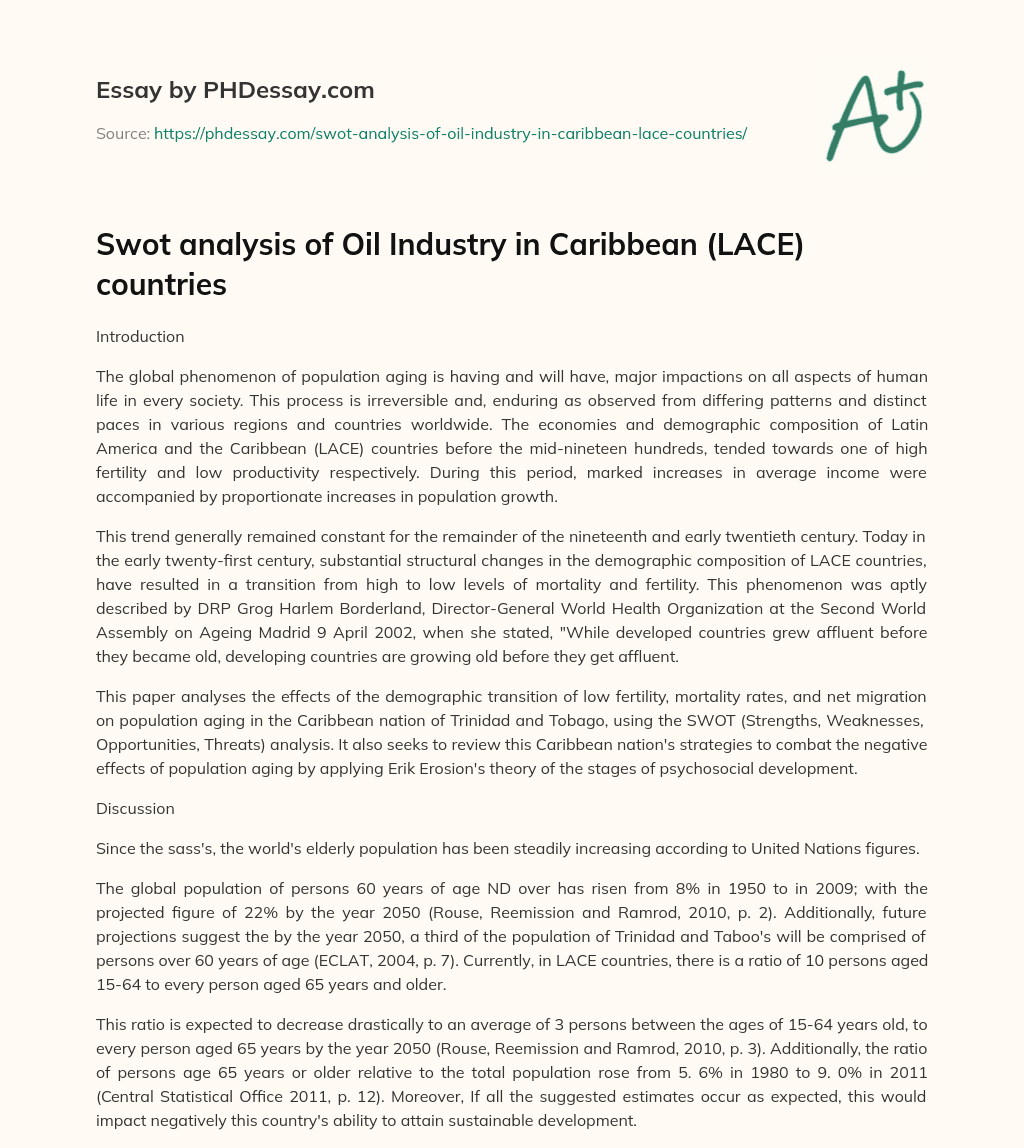 Swot analysis of Oil Industry in Caribbean (LACE) countries essay