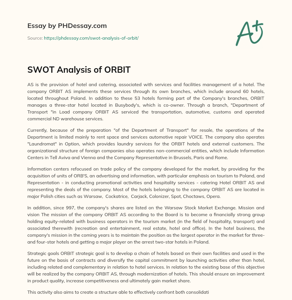 SWOT Analysis of ORBIT essay