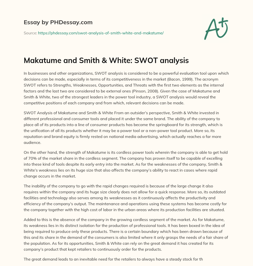 Makatume and Smith & White: SWOT analysis essay