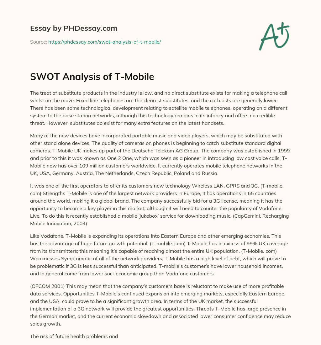 SWOT Analysis of T-Mobile essay
