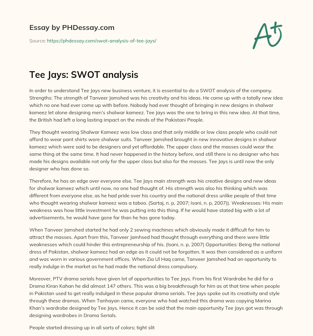 Tee Jays: SWOT analysis essay