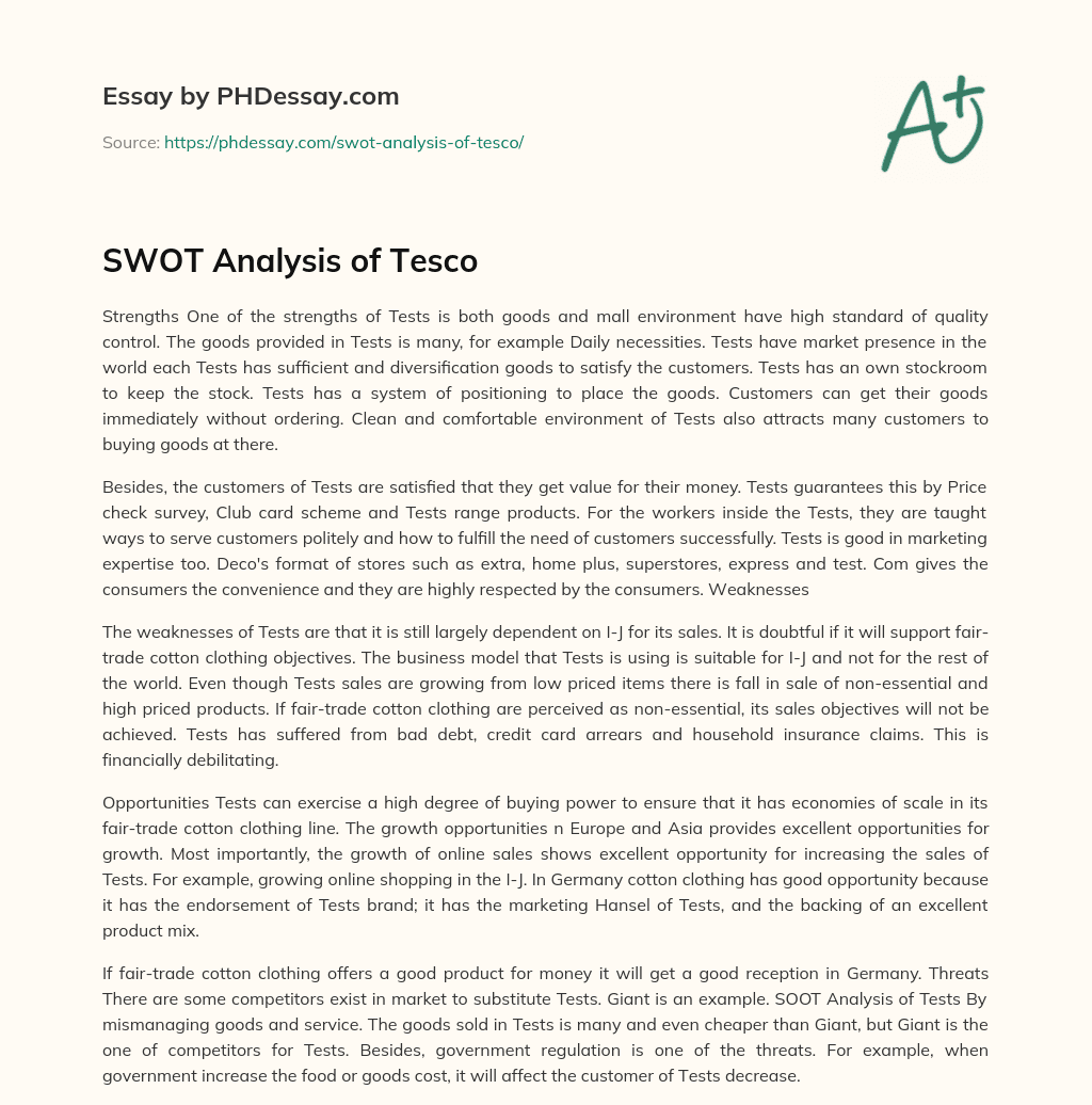 SWOT Analysis of Tesco essay