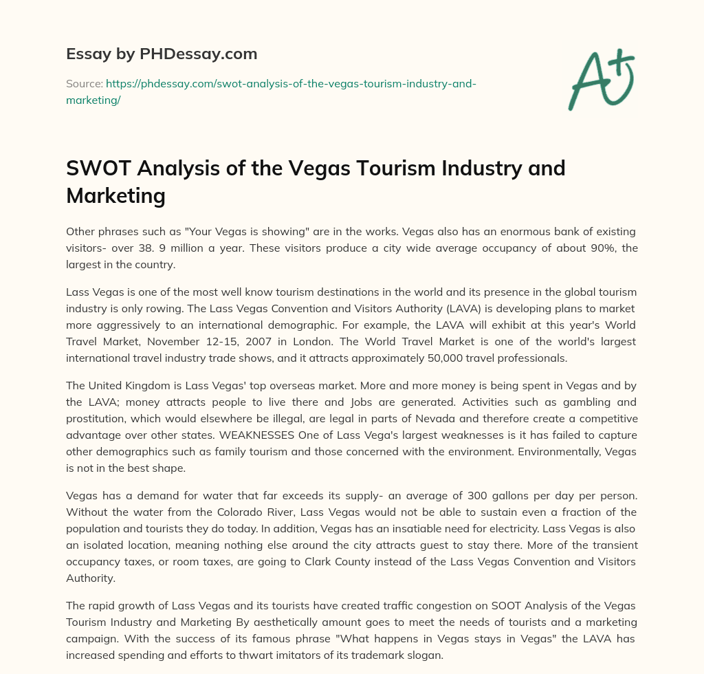 SWOT Analysis of the Vegas Tourism Industry and Marketing essay
