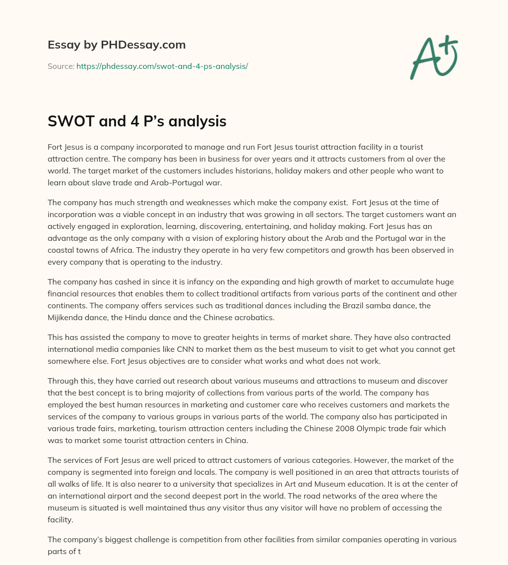 SWOT and 4 P’s analysis essay