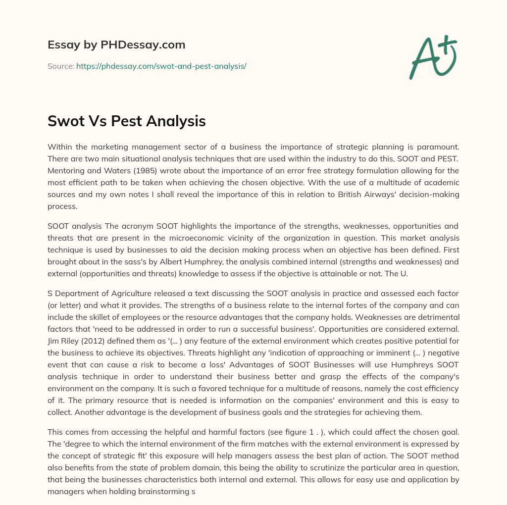 Swot Vs Pest Analysis essay