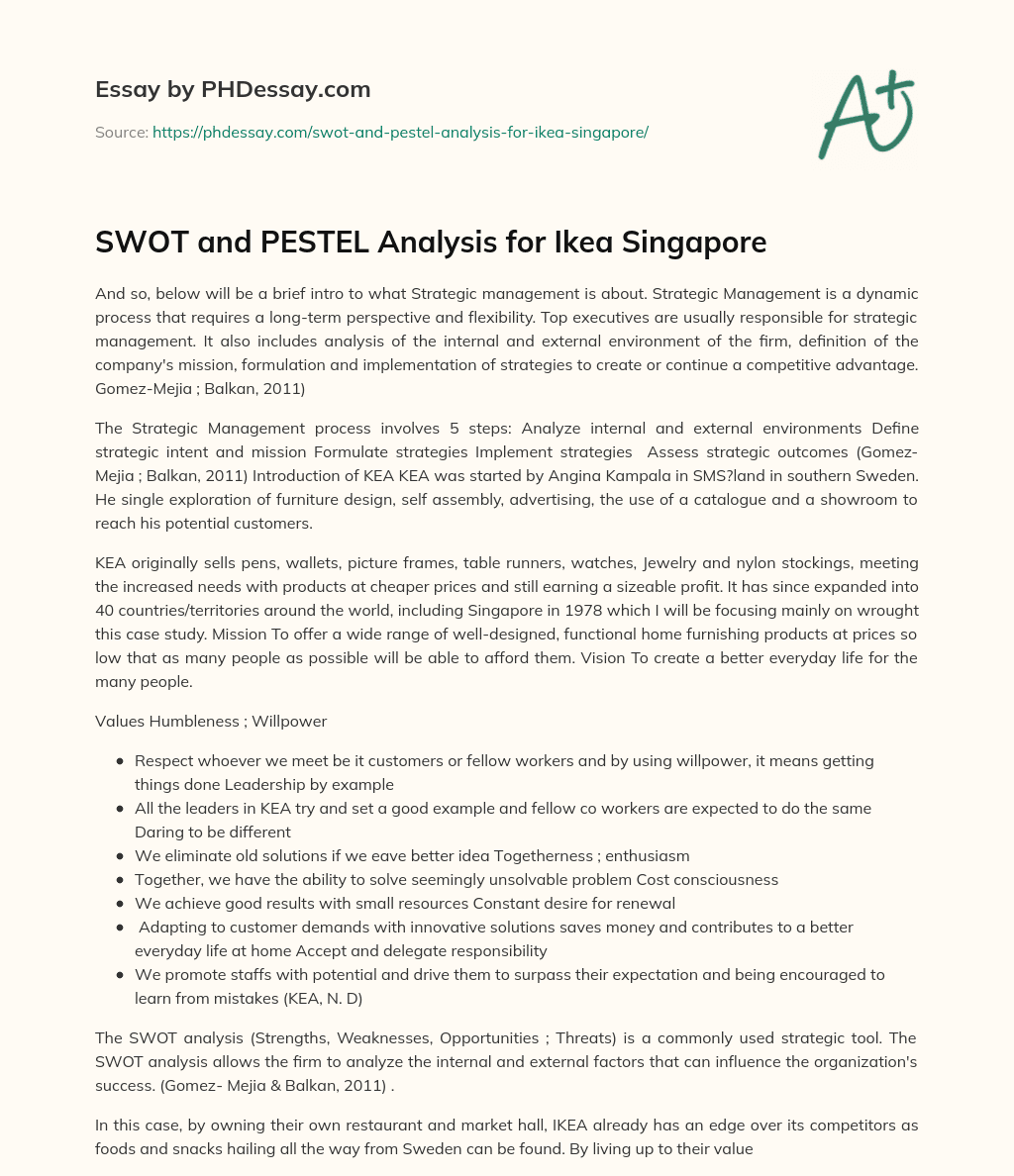SWOT and PESTEL Analysis for Ikea Singapore essay