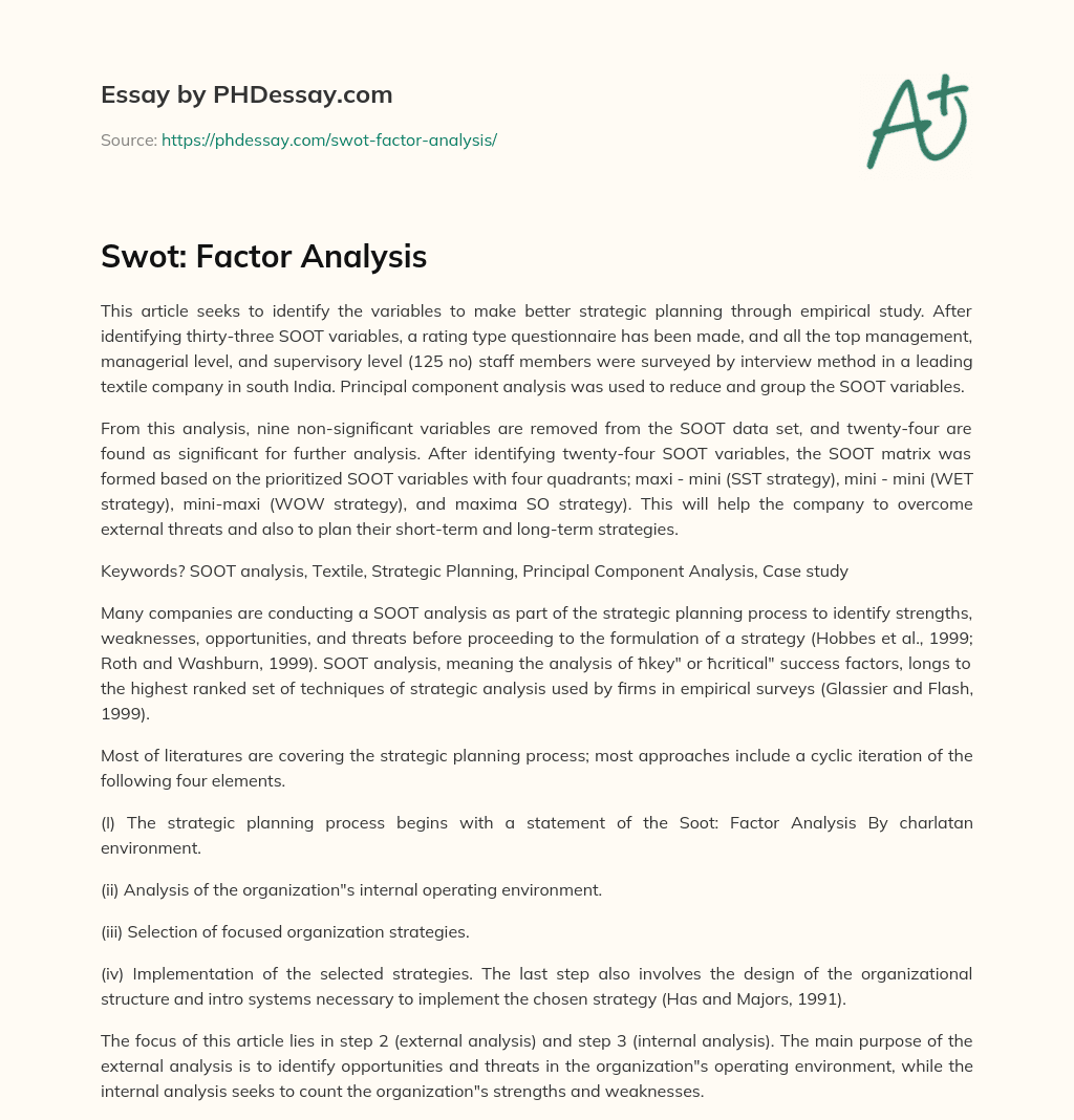 Swot: Factor Analysis essay