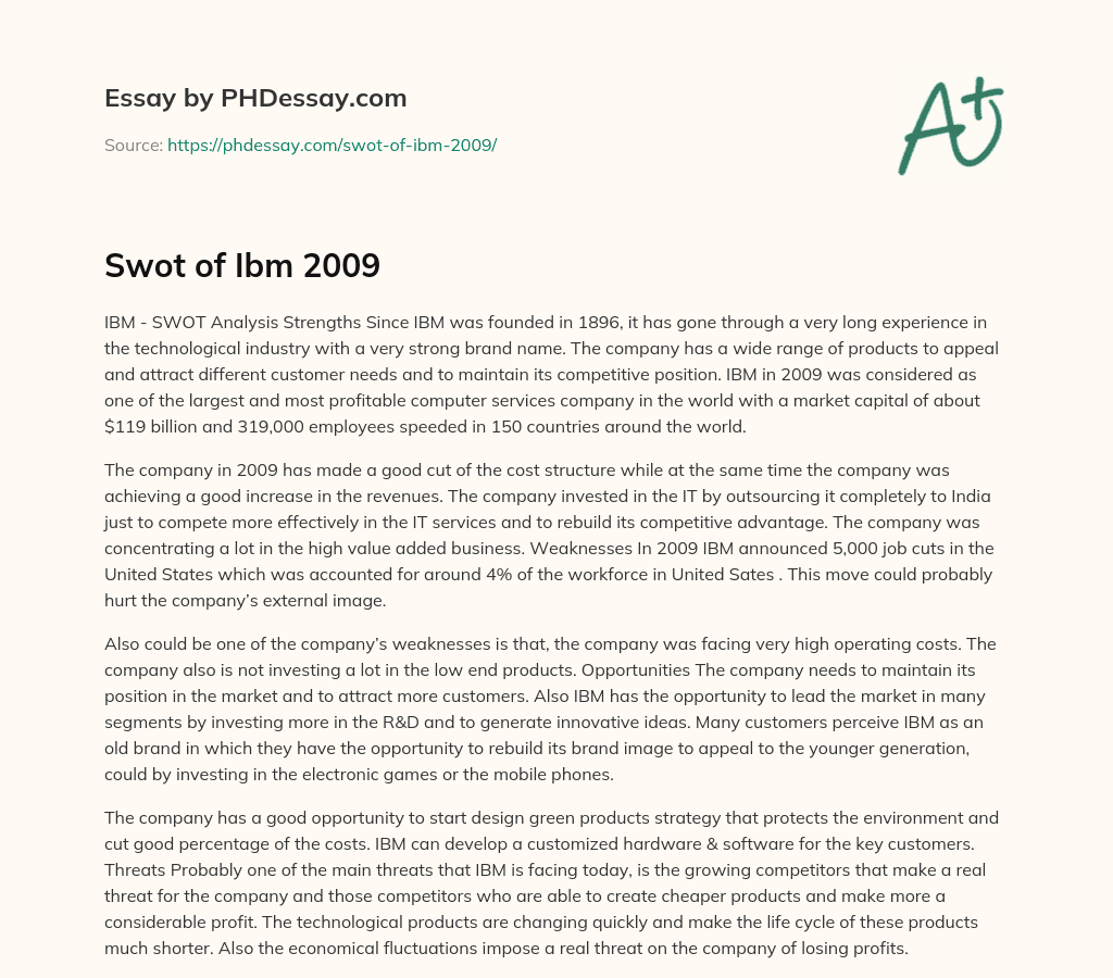 IBM In 2009 – SWOT Analysis essay