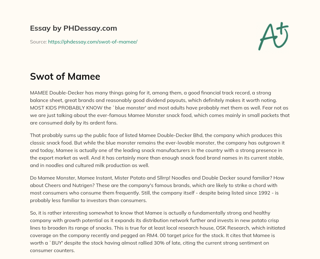 Swot of Mamee essay