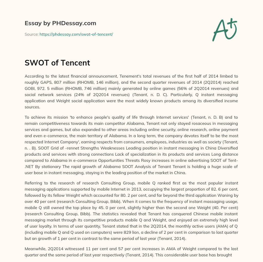 SWOT of Tencent essay