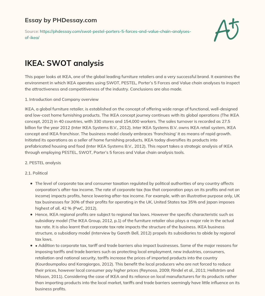 IKEA: SWOT analysis essay
