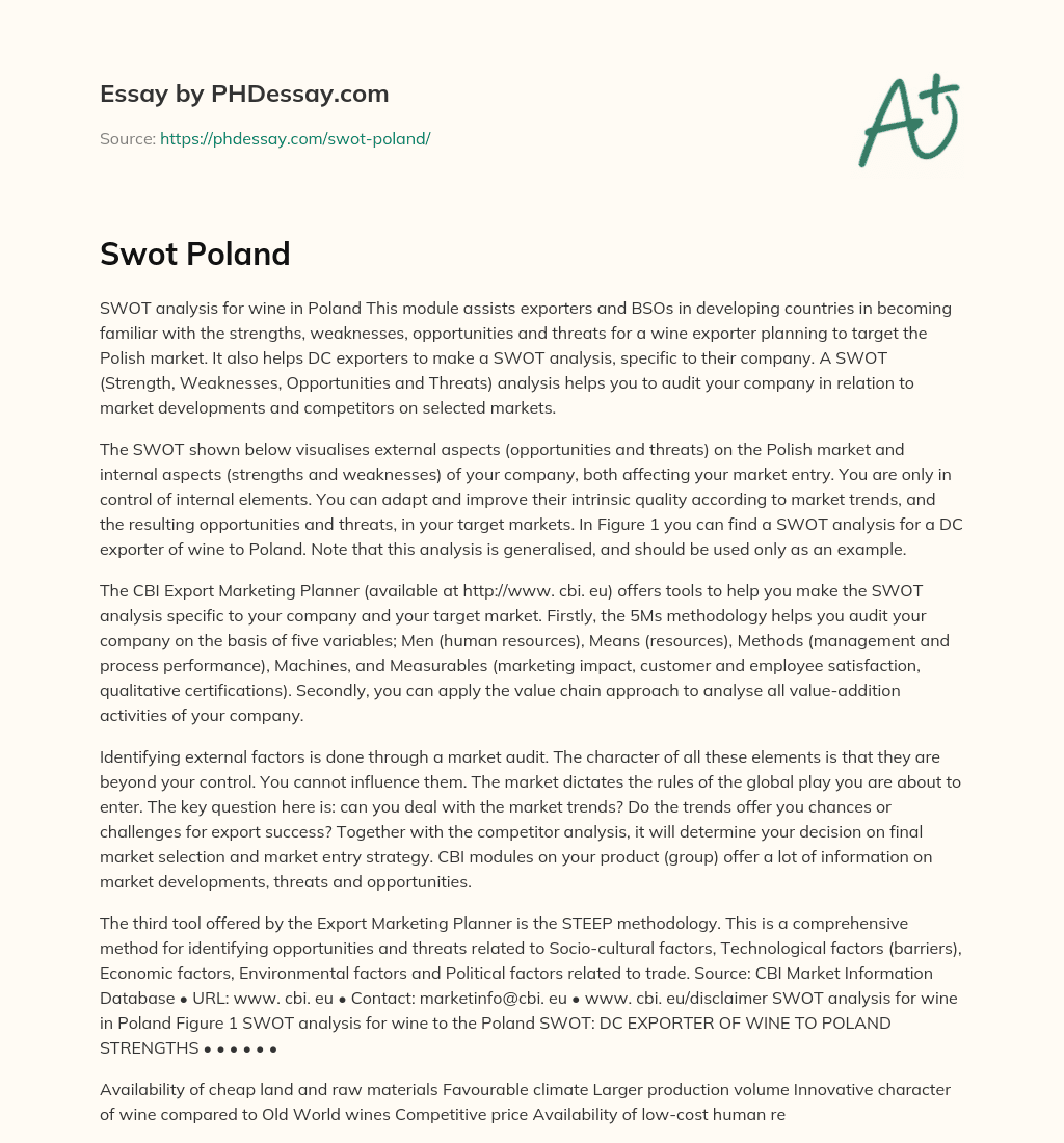 SWOT Analysis for Wine Exporters Targeting Poland essay