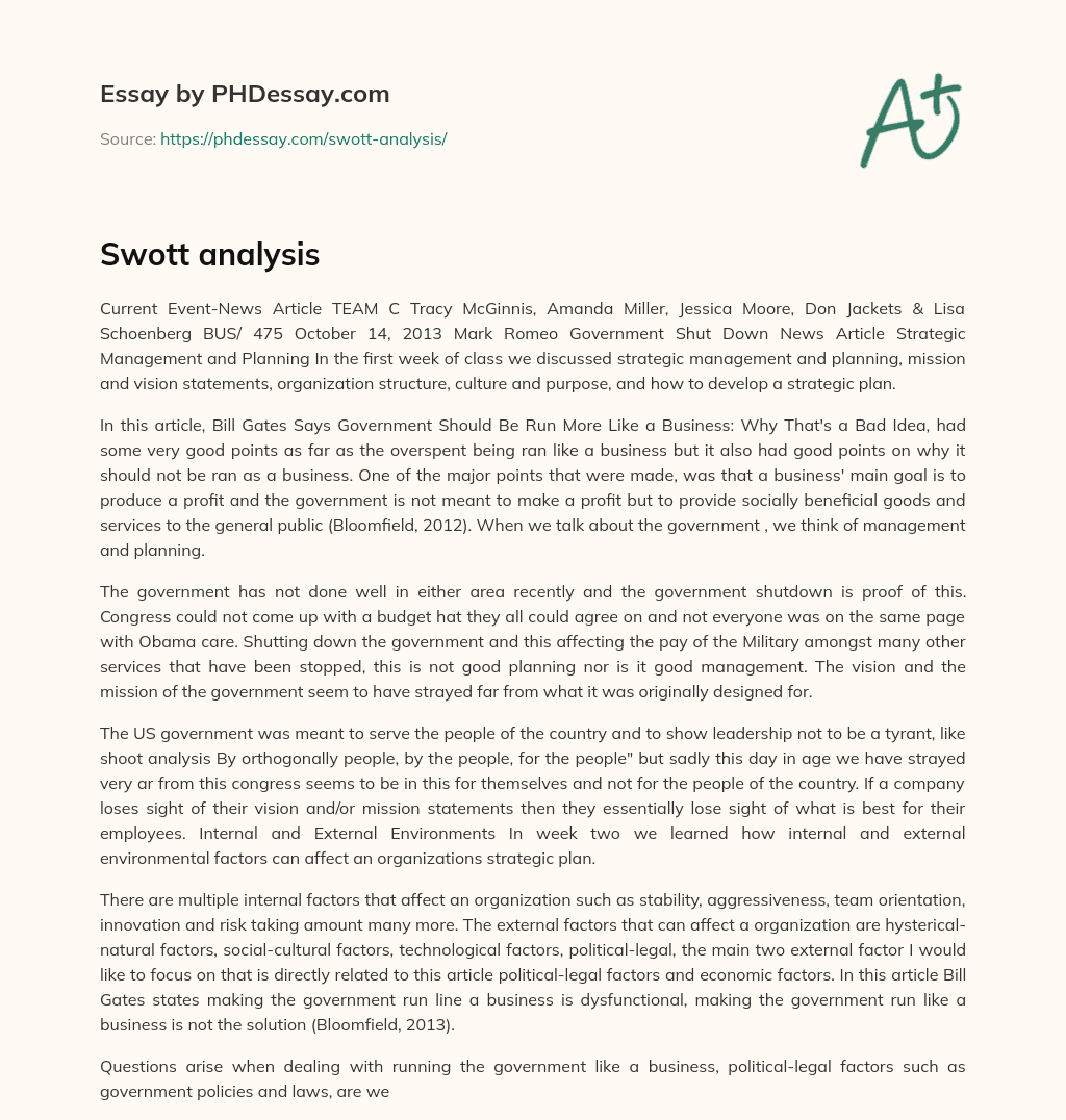 Swott analysis essay