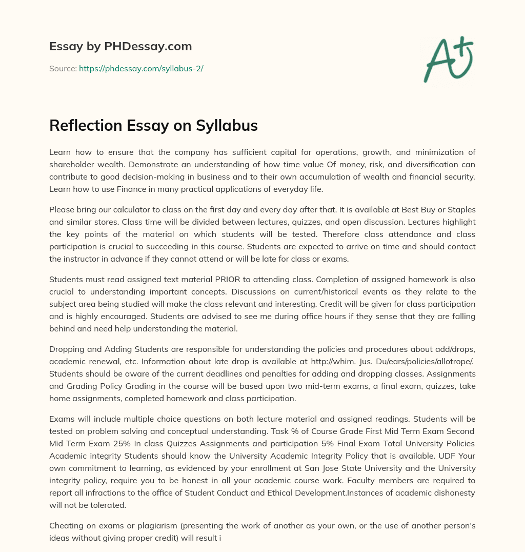 Reflection Essay on Syllabus essay