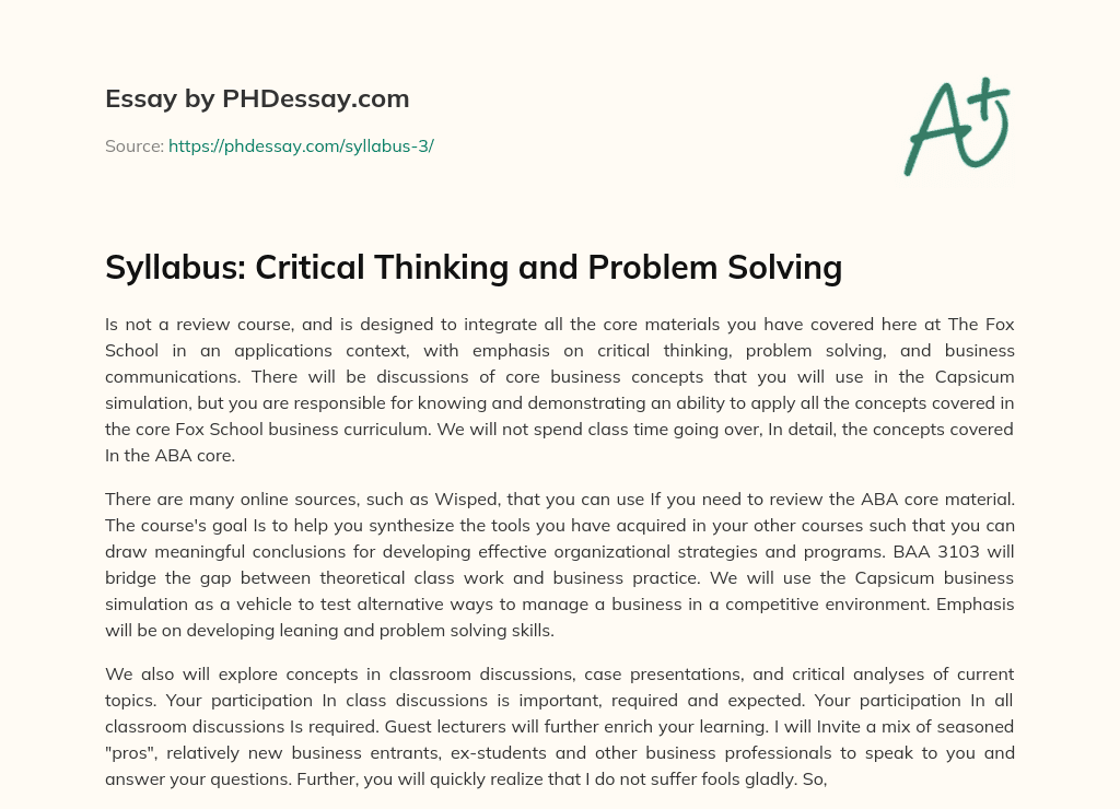 syllabus of critical thinking