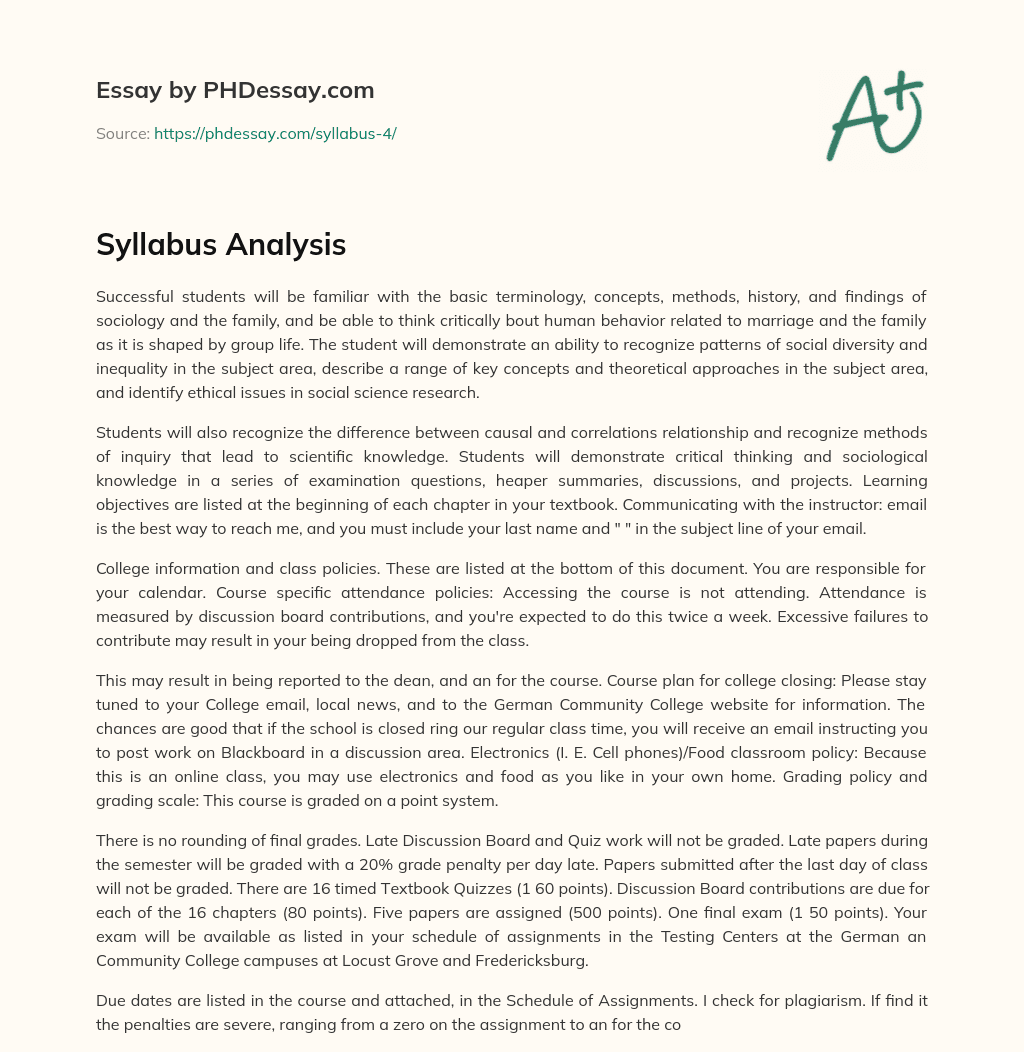 Syllabus Analysis essay