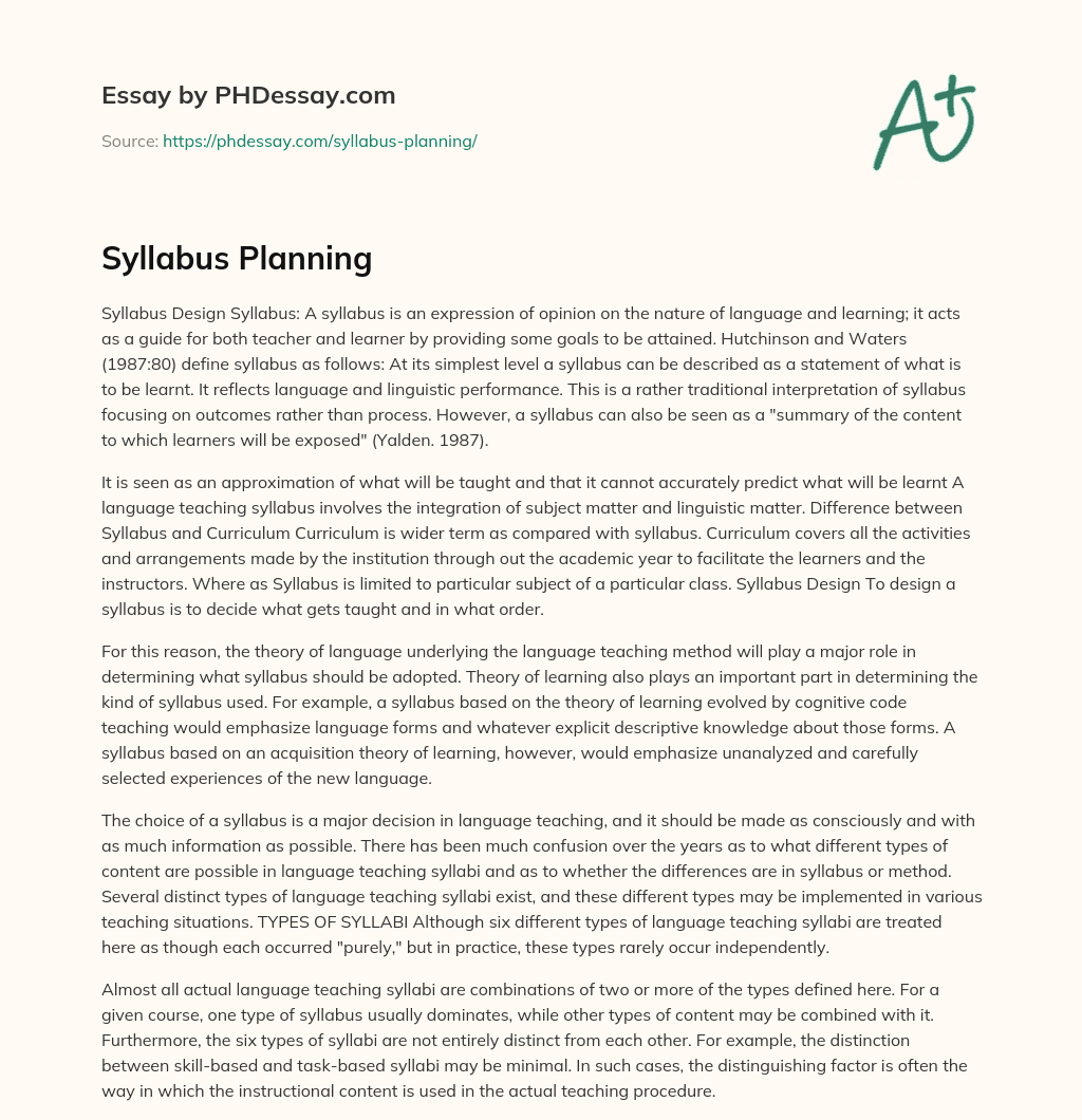Syllabus Planning essay