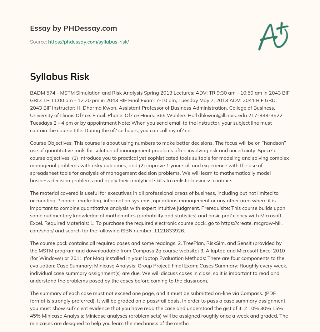 Syllabus Risk essay