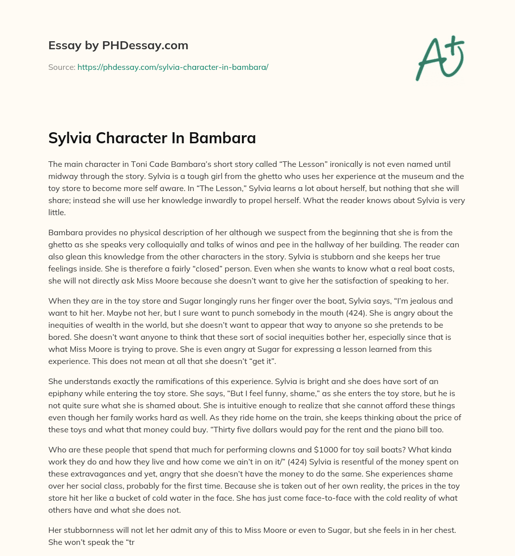 Sylvia Character In Bambara essay