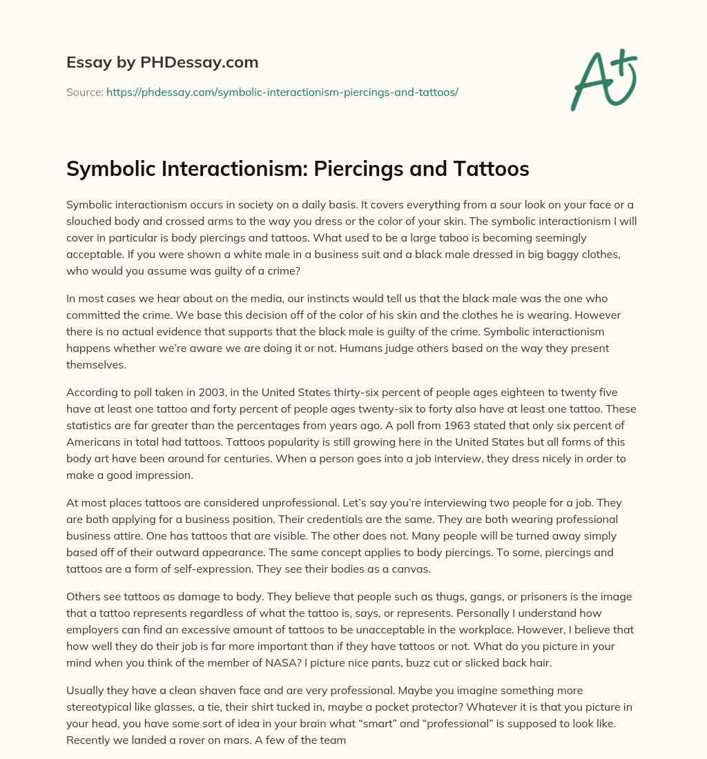 Symbolic Interactionism: Piercings and Tattoos essay