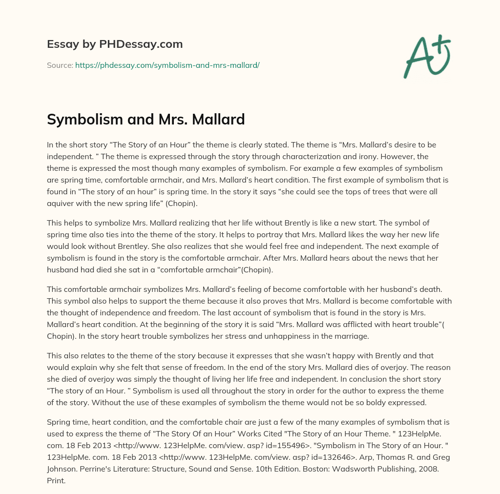 Symbolism and Mrs. Mallard essay