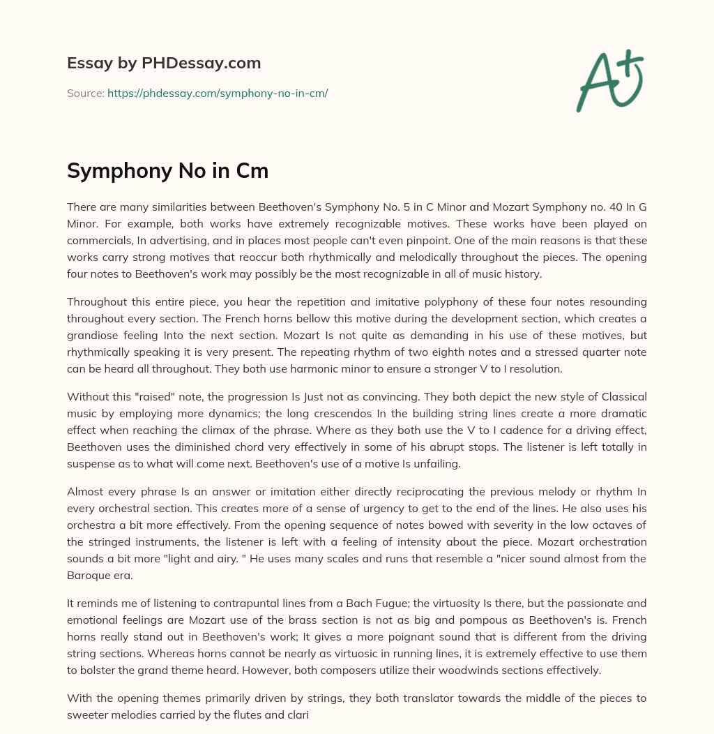 Symphony No in Cm essay